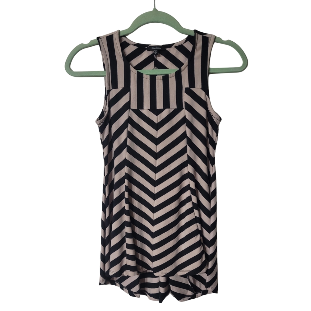 Monteau Black and Beige Chevron Striped Top